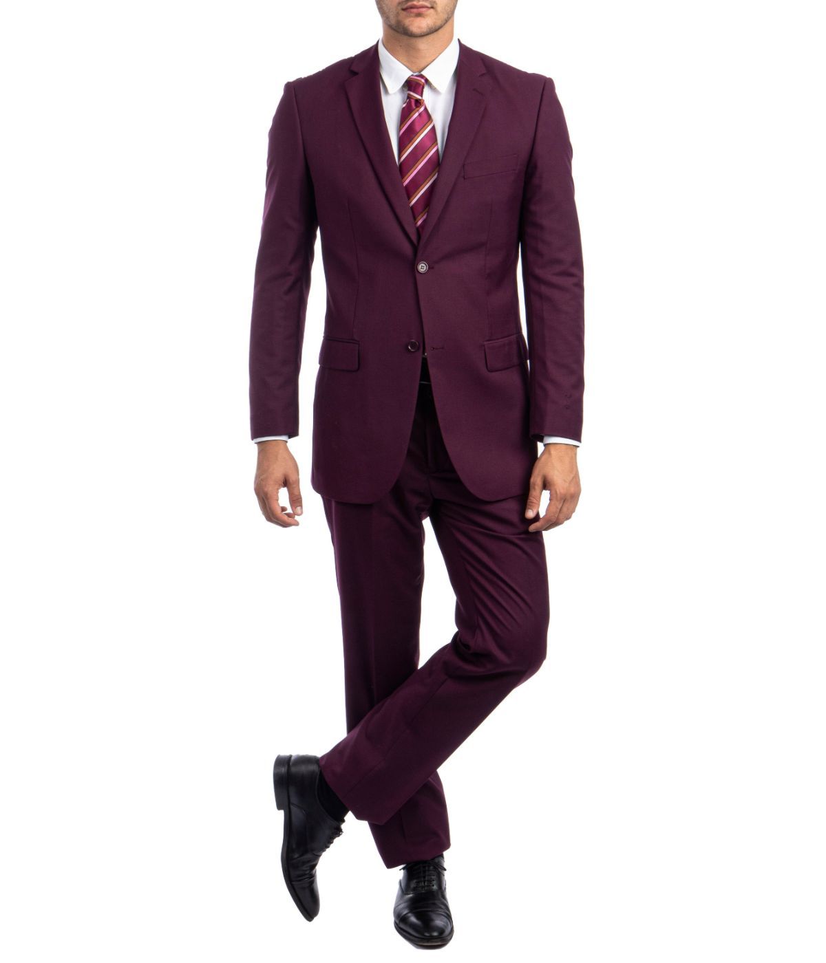  Men's Modern Fit Suits Two Piece Two Button Notch Lapel Suit Burgundy - Burgundy - Bonton