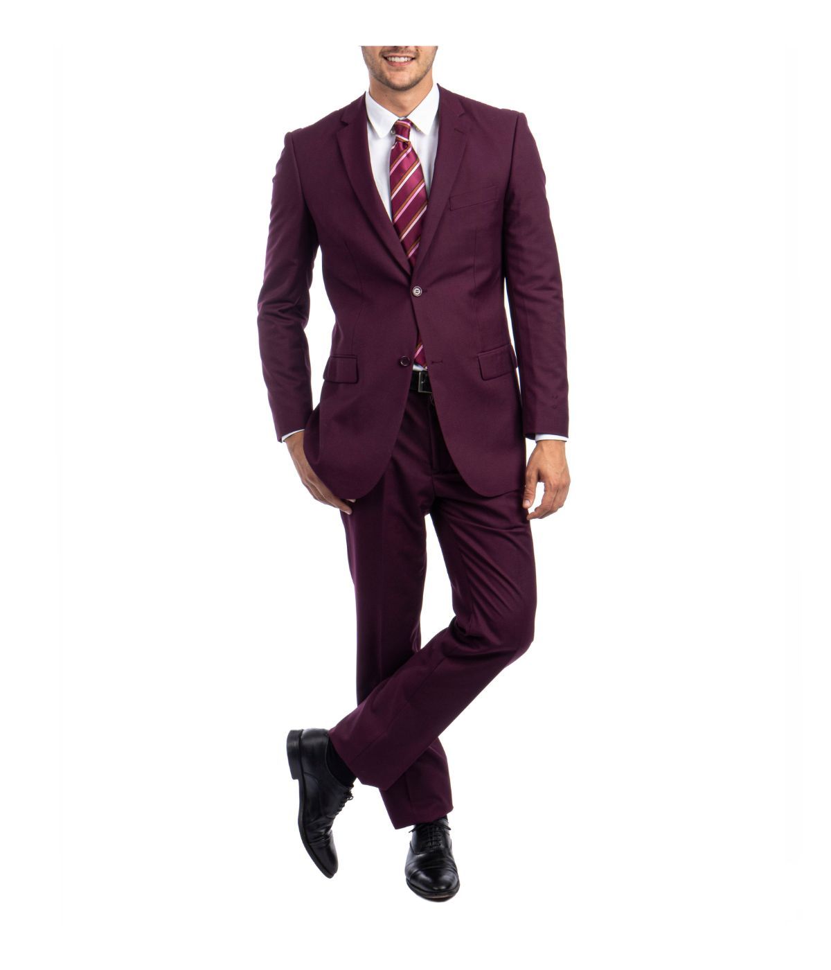  Men's Modern Fit Suits Two Piece Two Button Notch Lapel Suit Burgundy - Burgundy - Bonton