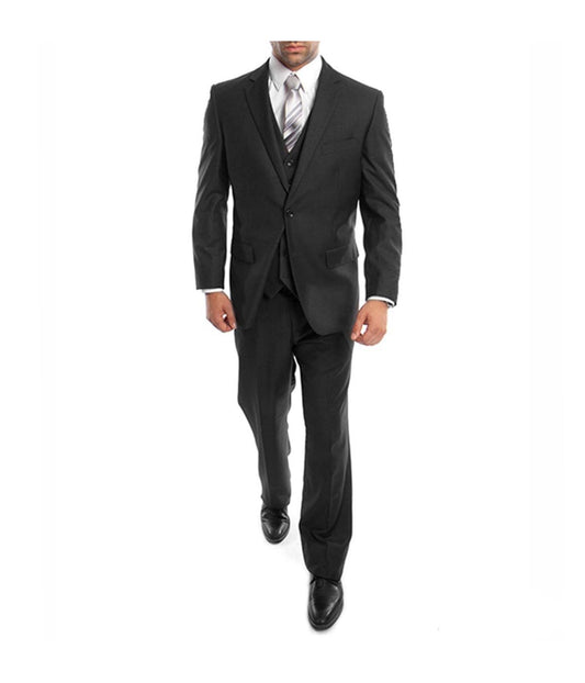 Men's Modern Fit Suits Three Piece Two Button Notch Lapel Suit Black