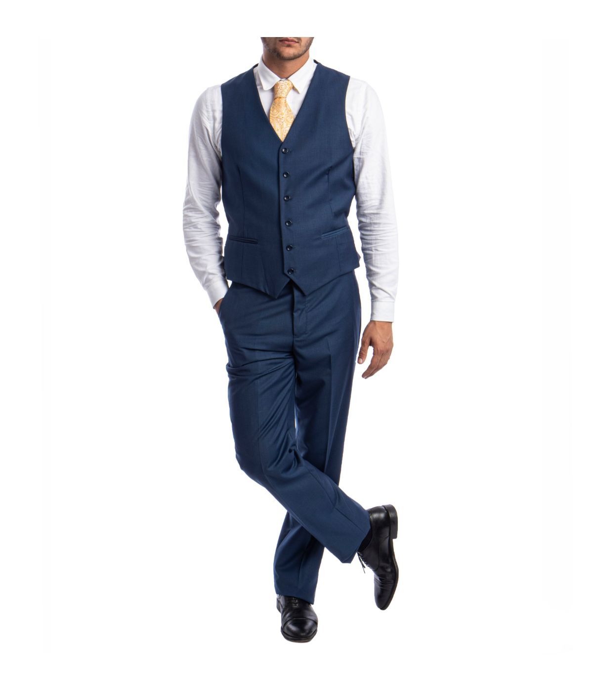  Men's Modern Fit Suits Three Piece Two Button Notch Lapel Suit Indigo Blue - Indigo Blue - Bonton