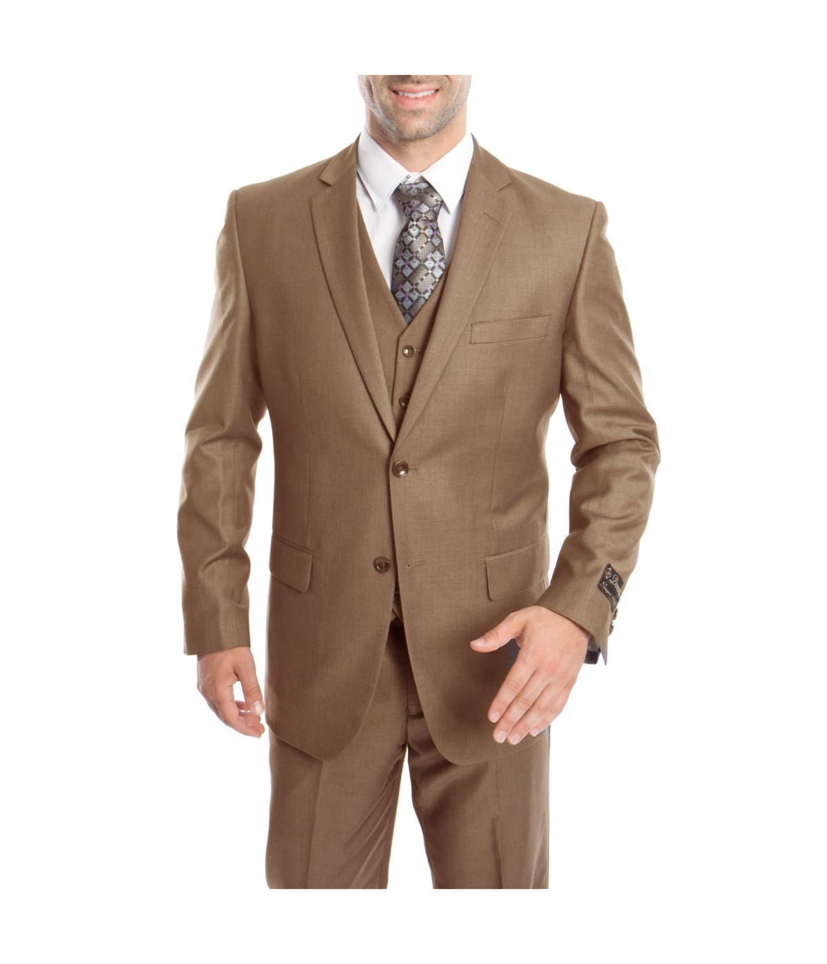  Men's Modern Fit Suits Three Piece Two Button Notch Lapel Suit Dk Taupe - Dk Taupe - Bonton