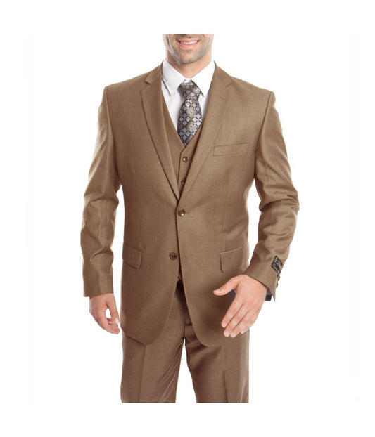 Men's Modern Fit Suits Three Piece Two Button Notch Lapel Suit Dk Taupe