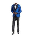 Men's Three Piece Satin Shawl Collar Suit With Double Breasted Vest Blue / Black