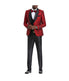  Men's Three Piece Satin Shawl Collar Suit With Double Breasted Vest Red / Black - Red / Black - Bonton