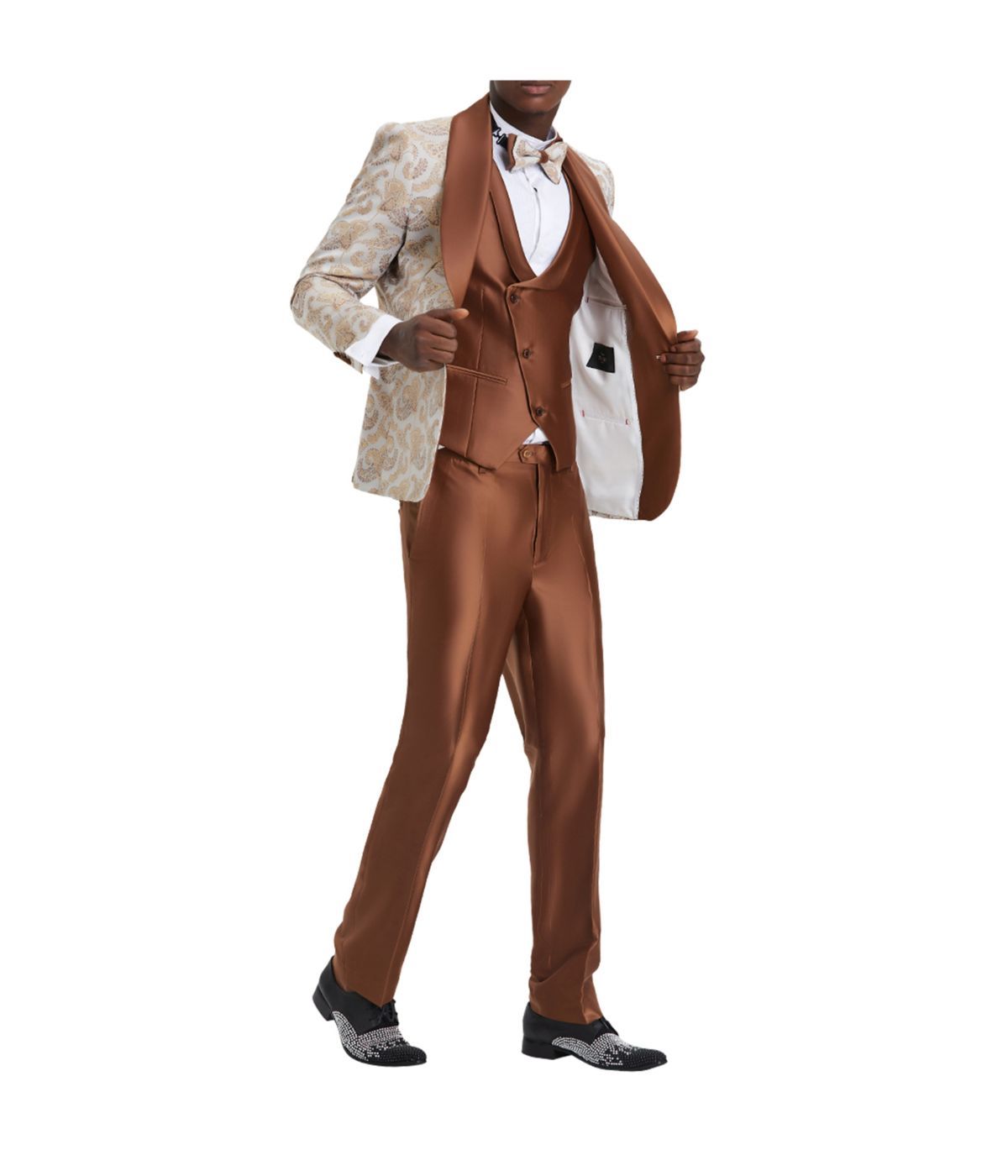  Men's Paisley Suits Shawl Collar Suit With Double Breasted Satin Vest & Satin Pants Rust - Rust - Bonton