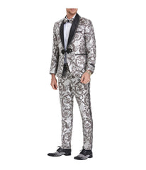 Two Piece Shawl Collar Paisley Mens Suit Multi & Silver