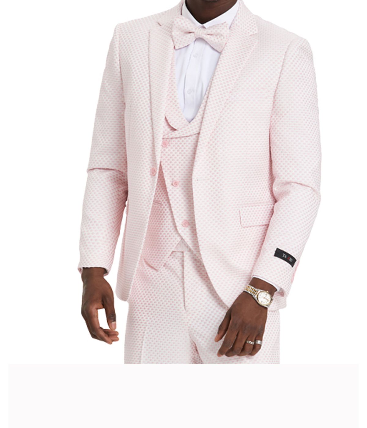  Men's One Button Polka Dot Suit With Matching Vest, Pants, & Bowtie Pink - Pink - Bonton