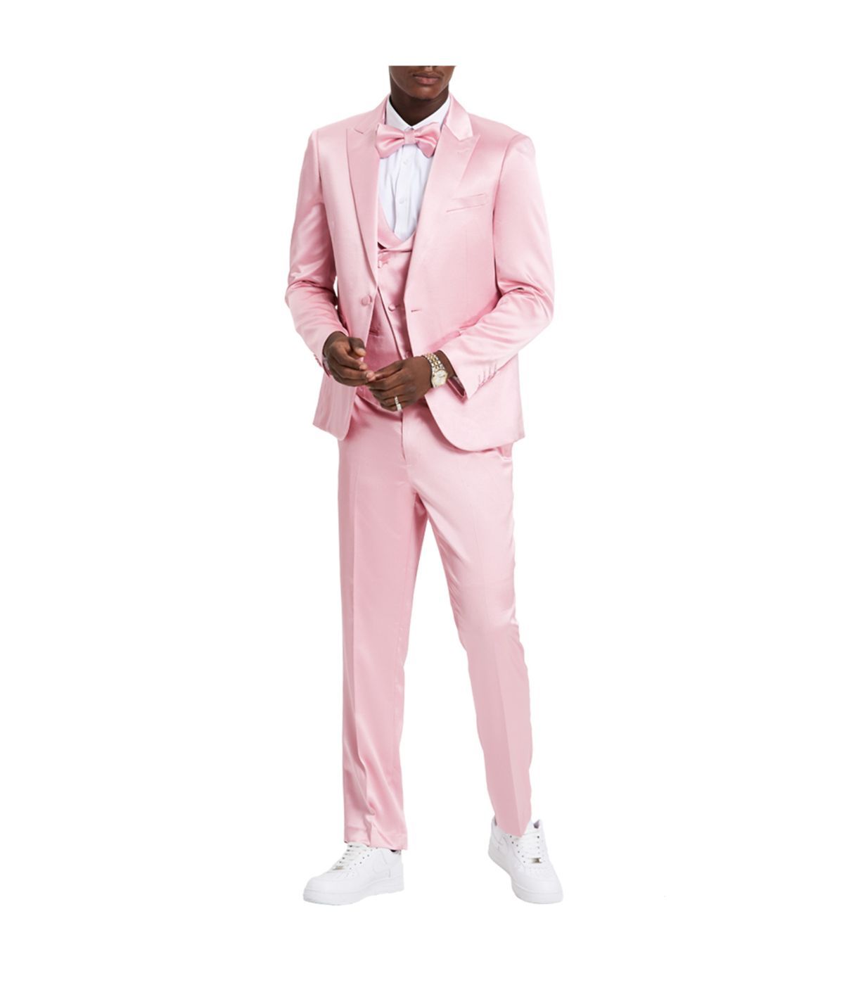  Men's Sharkskin Suit With Double Breast Vest Dusty Rose - Dusty Rose - Bonton