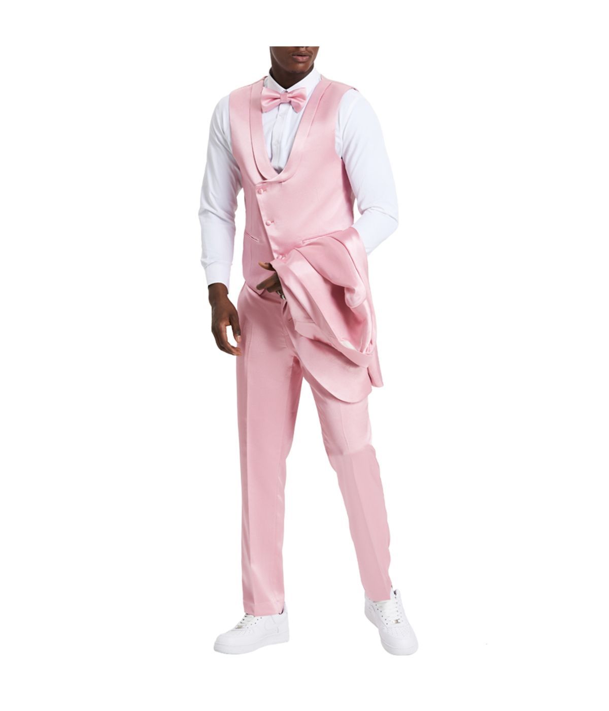  Men's Sharkskin Suit With Double Breast Vest Dusty Rose - Dusty Rose - Bonton