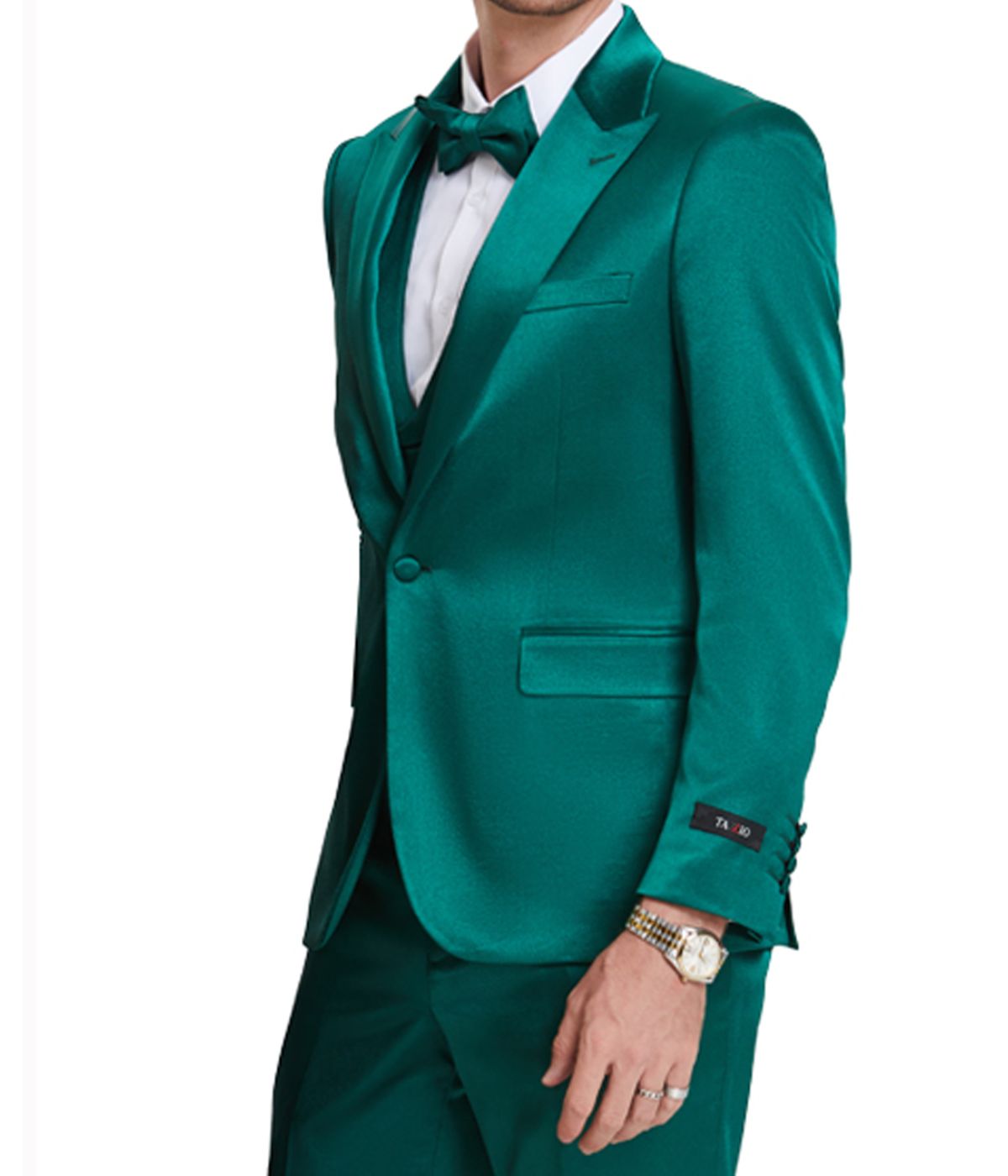  Men's Sharkskin Suit With Double Breast Vest Green - Green - Bonton