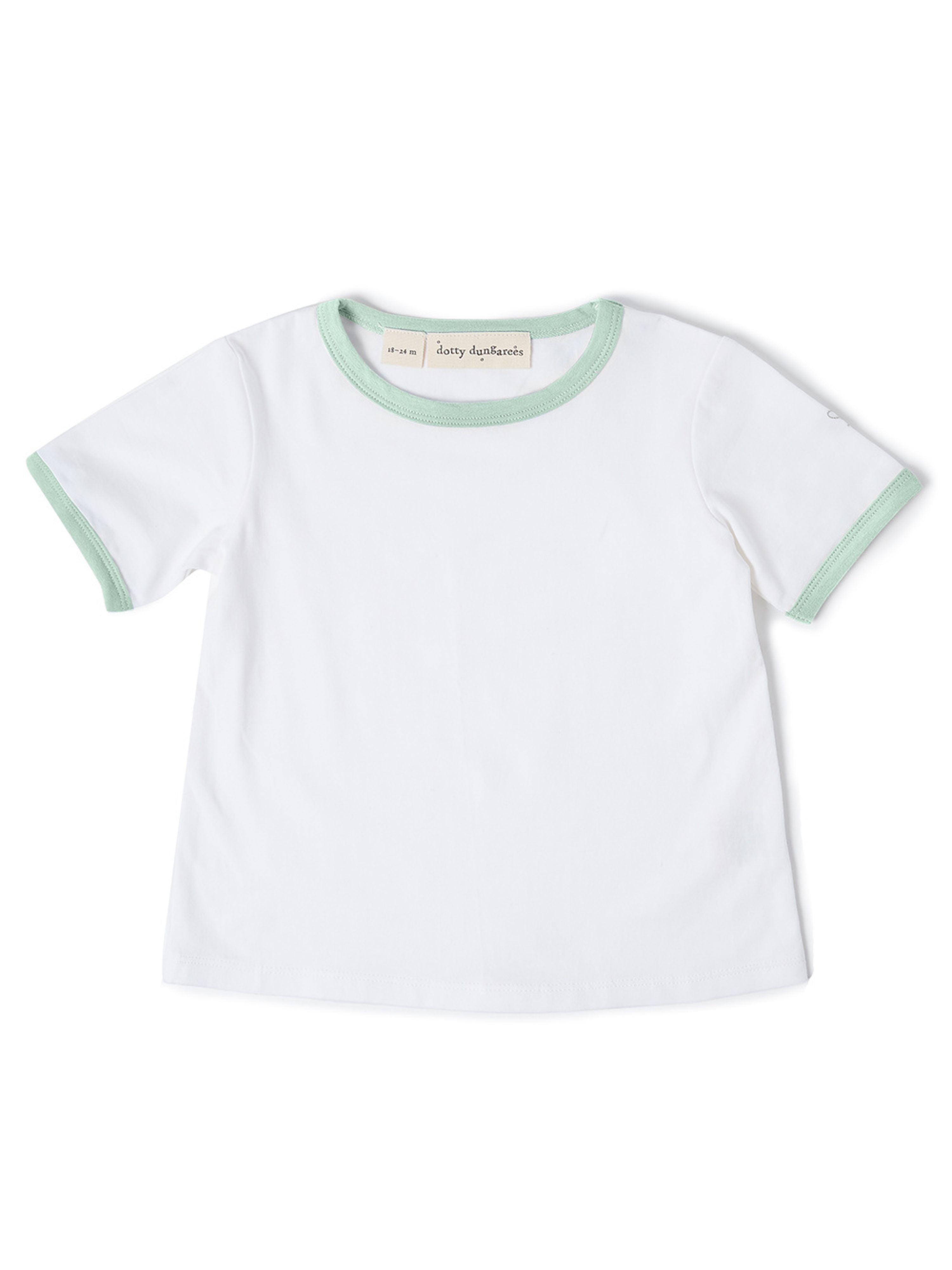  Dotty Dungarees Short Sleeve Cotton Ringer Jack Tee - Green - Bonton