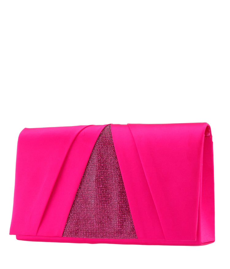 Elleme Pleated Flap Clutch With Crystal Inset Fantasy Pink