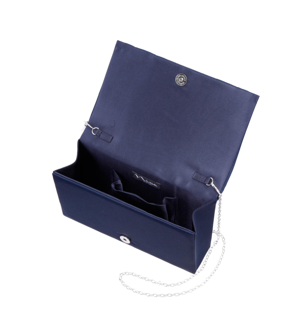 Elleme Pleated Flap Clutch With Crystal Inset Navy