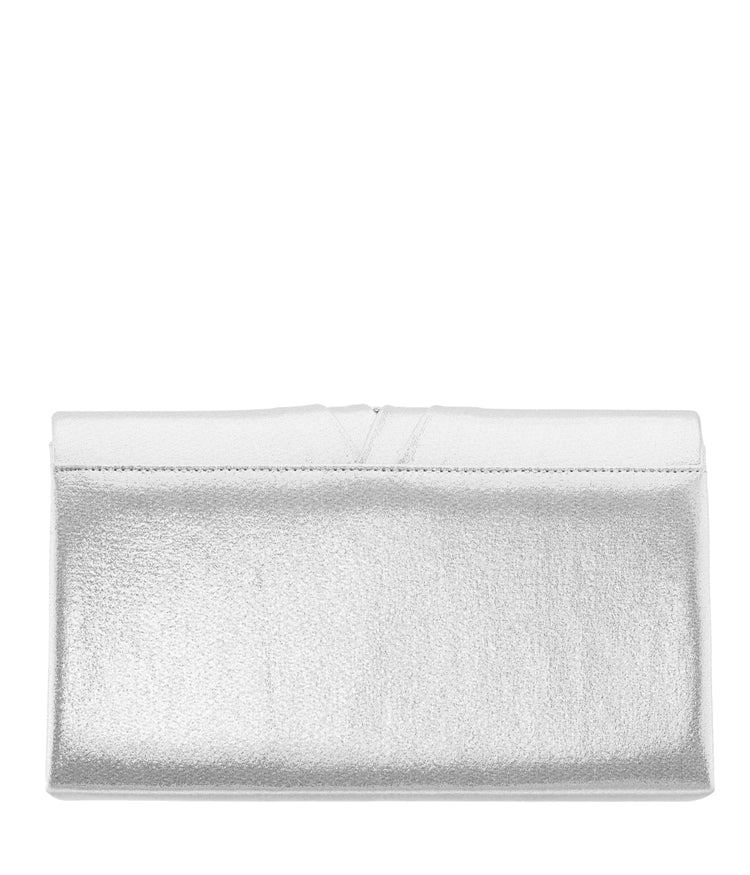 Elleme Pleated Flap Clutch With Crystal Inset True Silver