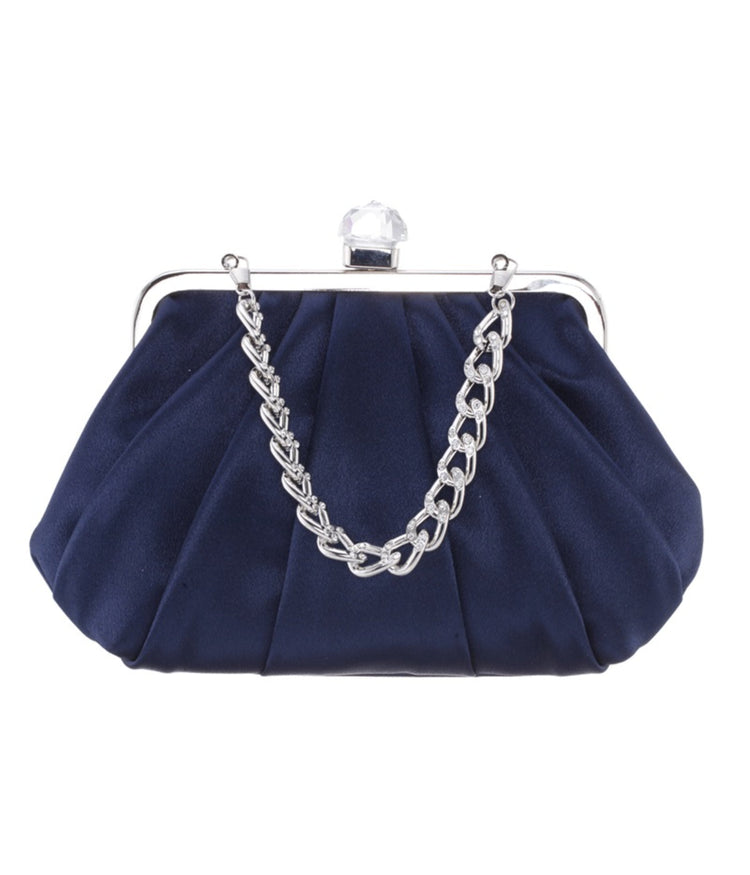 Gillis Pleated Frame Satchel With Crystal Clasp Navy