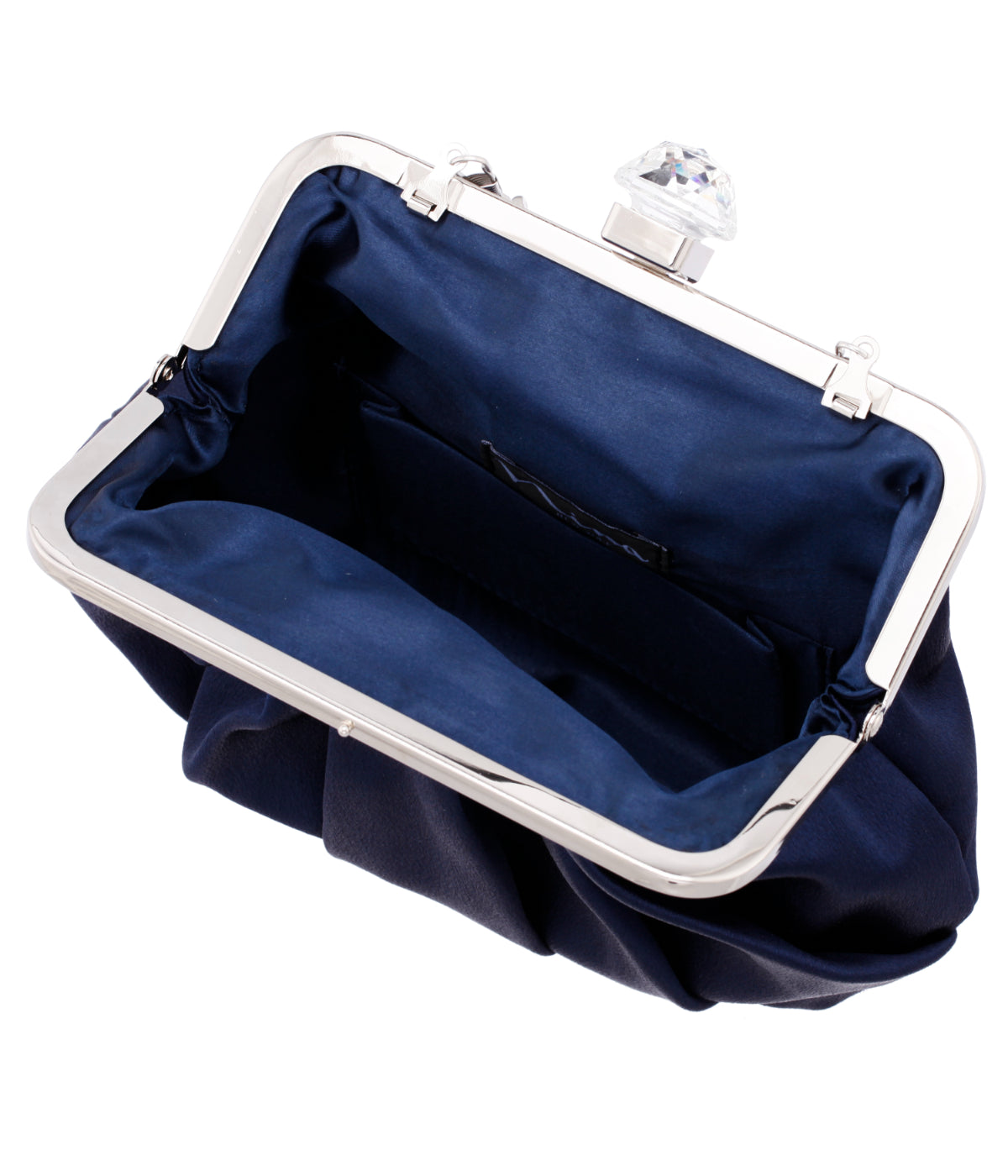 Gillis Pleated Frame Satchel With Crystal Clasp Navy