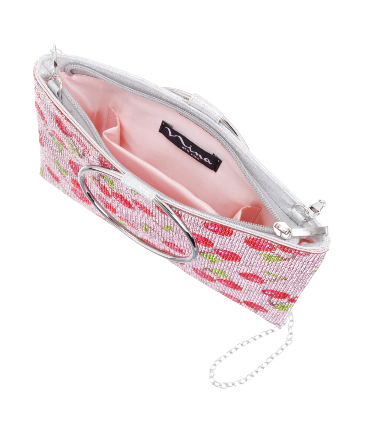 Prance Fruit Print Crystal Tote With Metal Handle Cherry Pink Multi