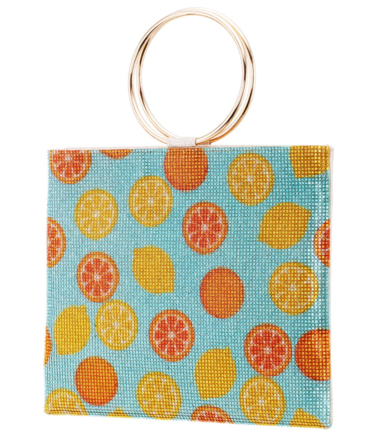 Prance Fruit Print Crystal Tote With Metal Handle Citrus Blue Multi