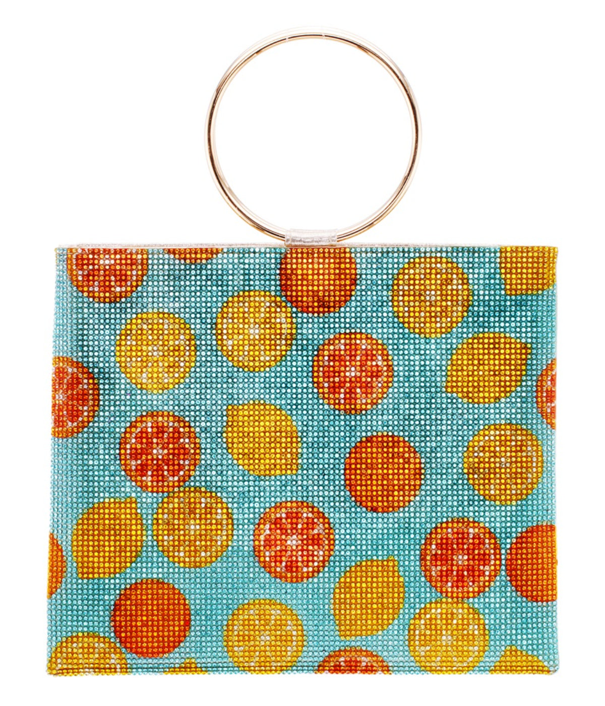 Prance Fruit Print Crystal Tote With Metal Handle Citrus Blue Multi