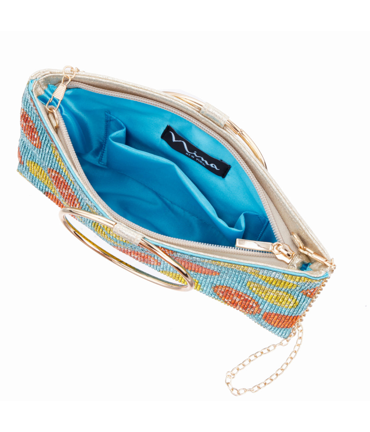 Prance Fruit Print Crystal Tote With Metal Handle Citrus Blue Multi