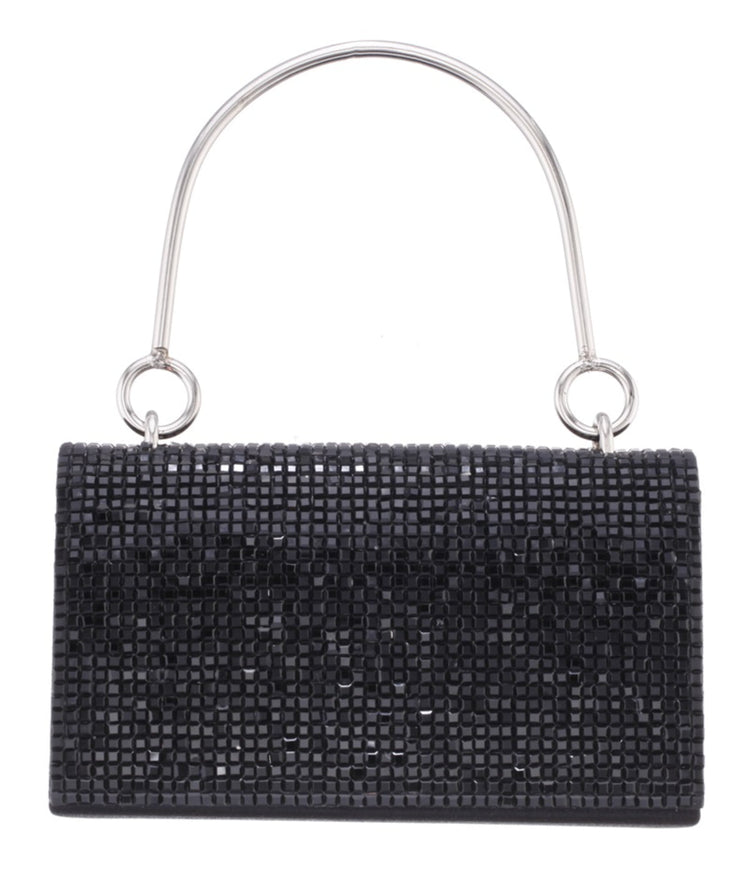Whinn Squares Crystal Flap Bag With Metal Handle Black