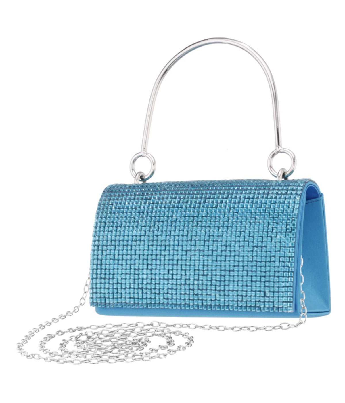 Whinn Squares Crystal Flap Bag With Metal Handle Cielo