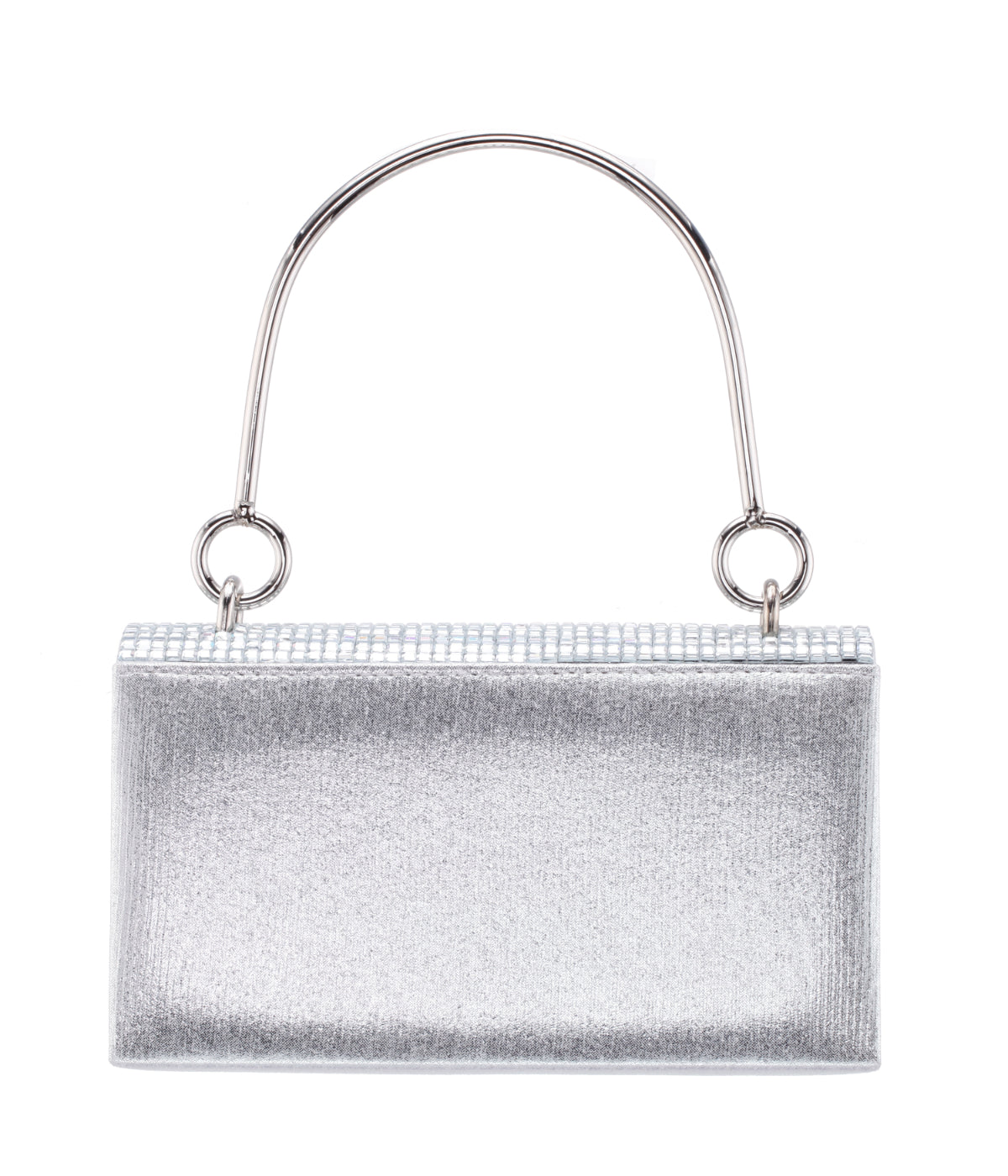 Whinn Squares Crystal Flap Bag With Metal Handle Silver