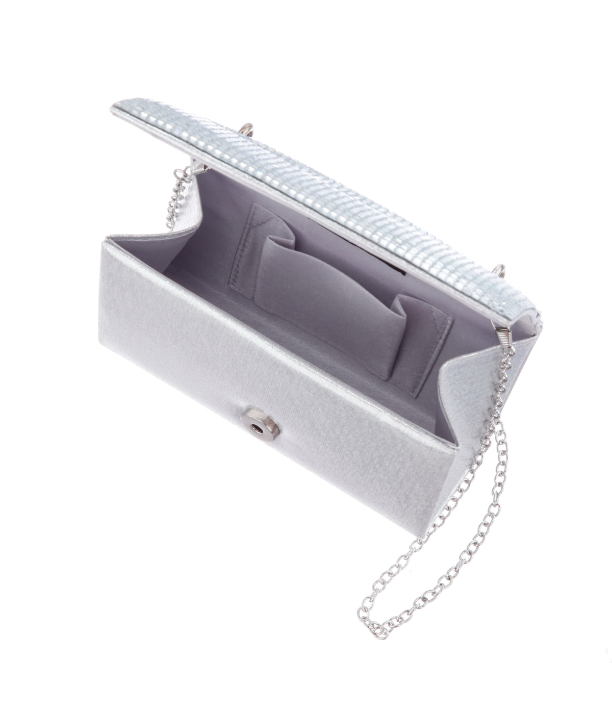 Whinn Squares Crystal Flap Bag With Metal Handle Silver