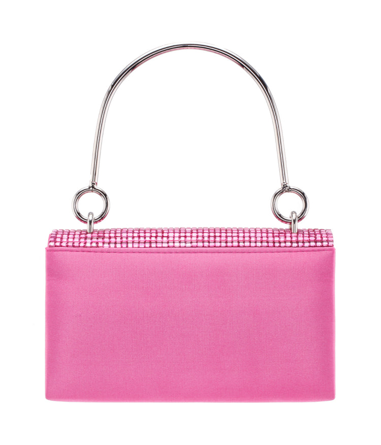 Whinn Squares Crystal Flap Bag With Metal Handle Ultra Pink