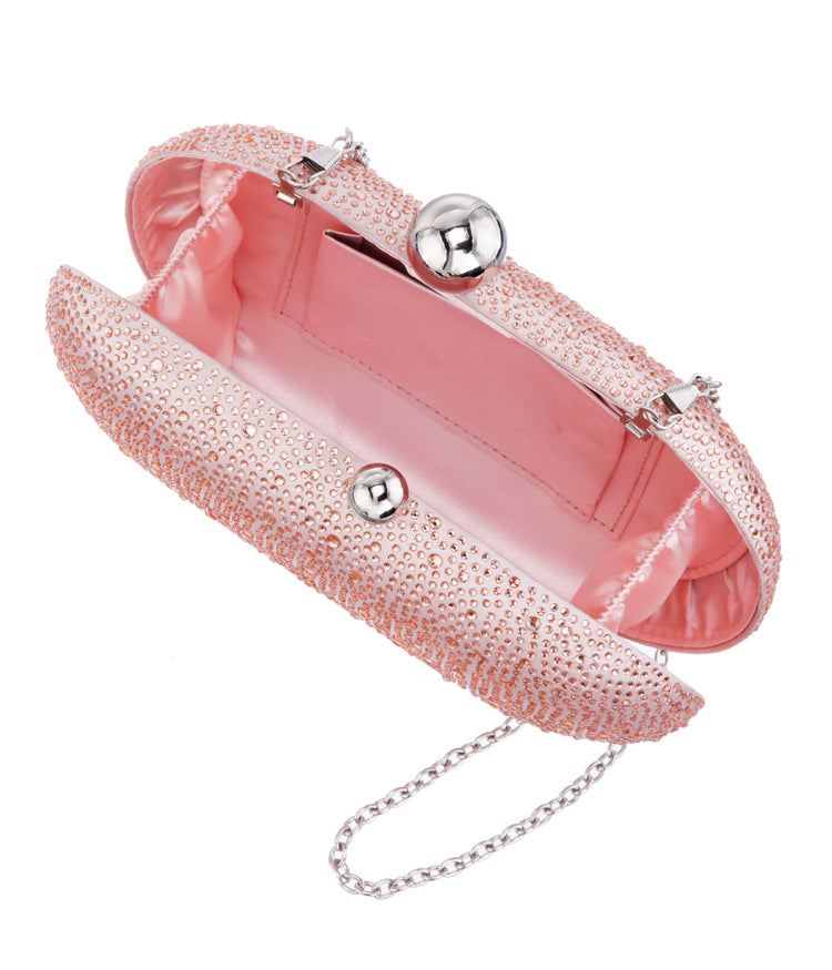 Xio All Over Crystal Minaudiere Pearl Rose