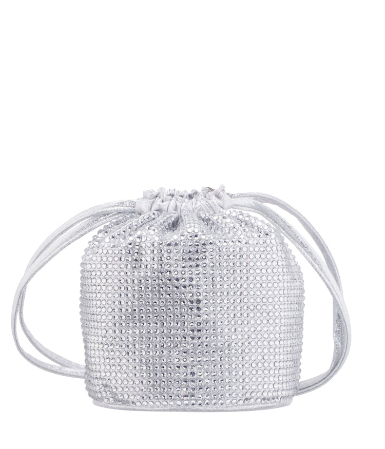 Zeny All Over Crystal Drawstring Bag Silver