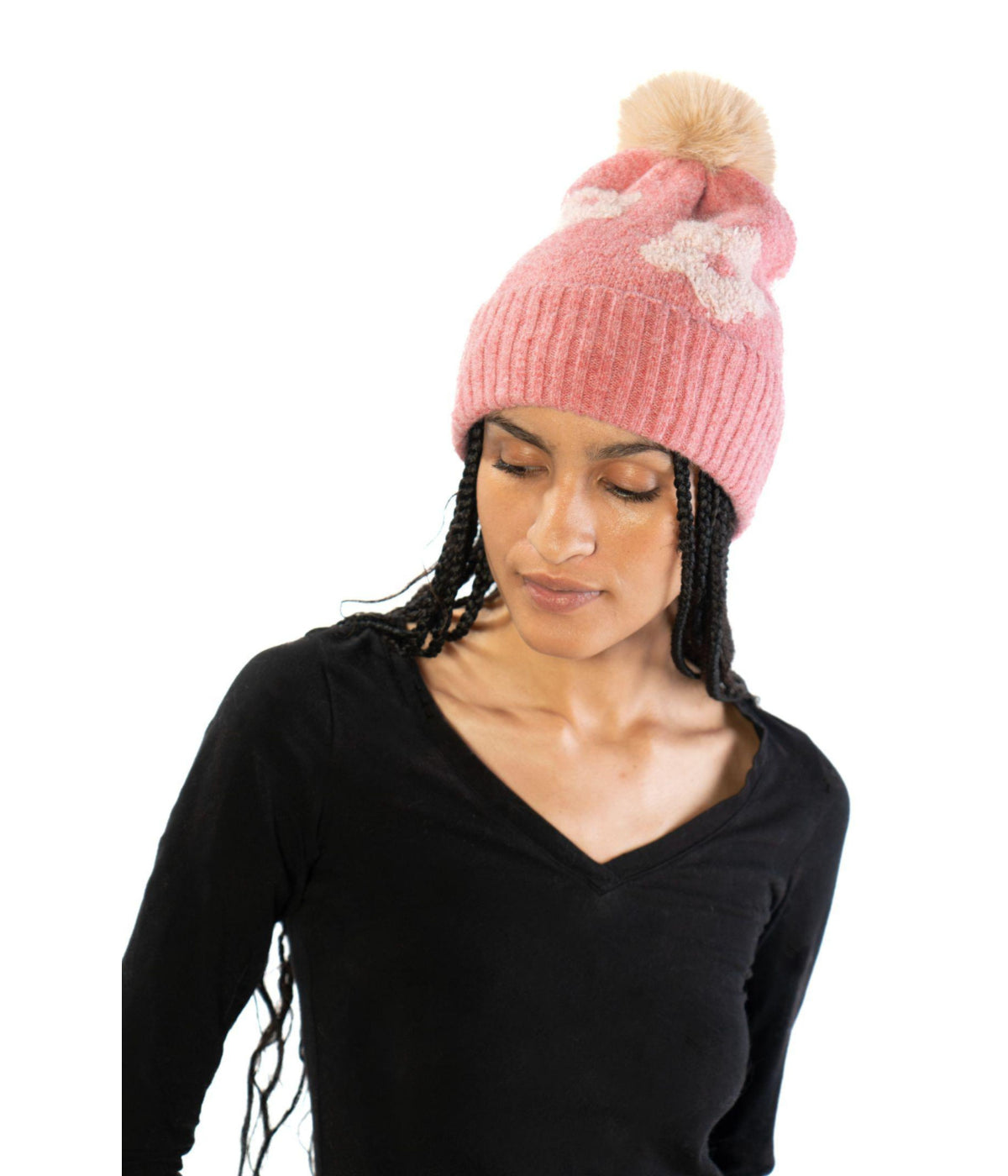  Flower Pom Beanie - Pink - Bonton