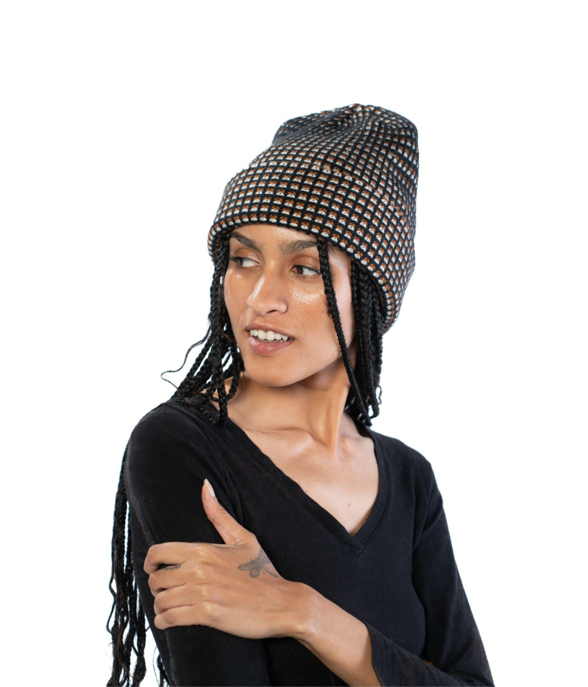  Checkered Cuff Beanie - Black - Bonton