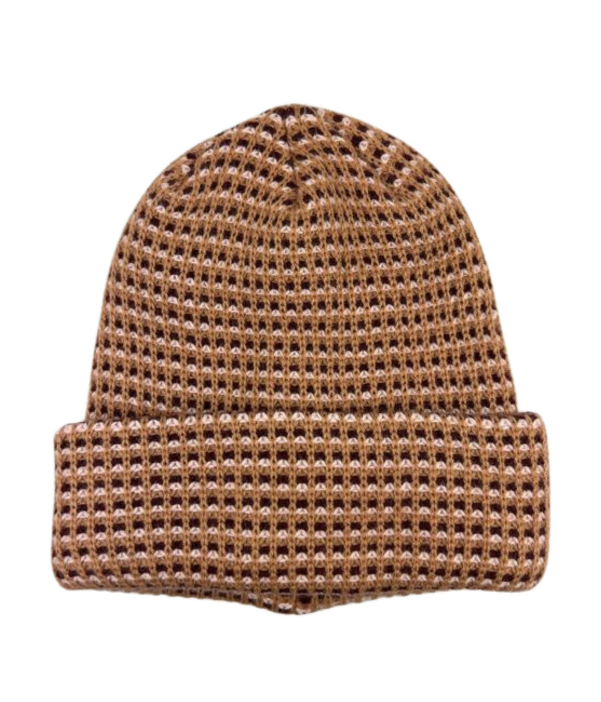  Checkered Cuff Beanie - Camel - Bonton