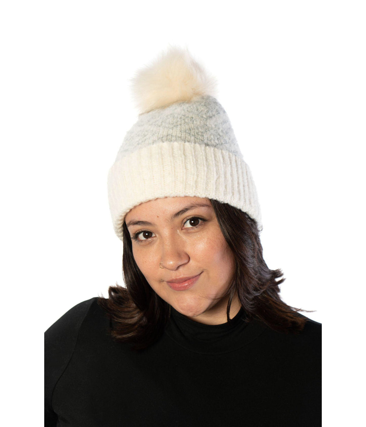  Square Pom Beanie - Ivory - Bonton