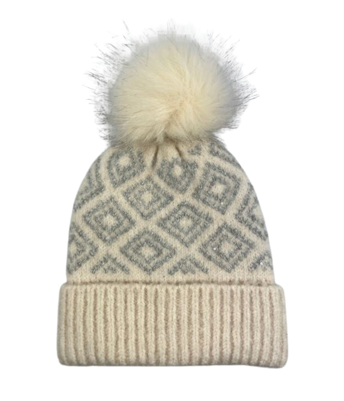  Square Pom Beanie - Ivory - Bonton