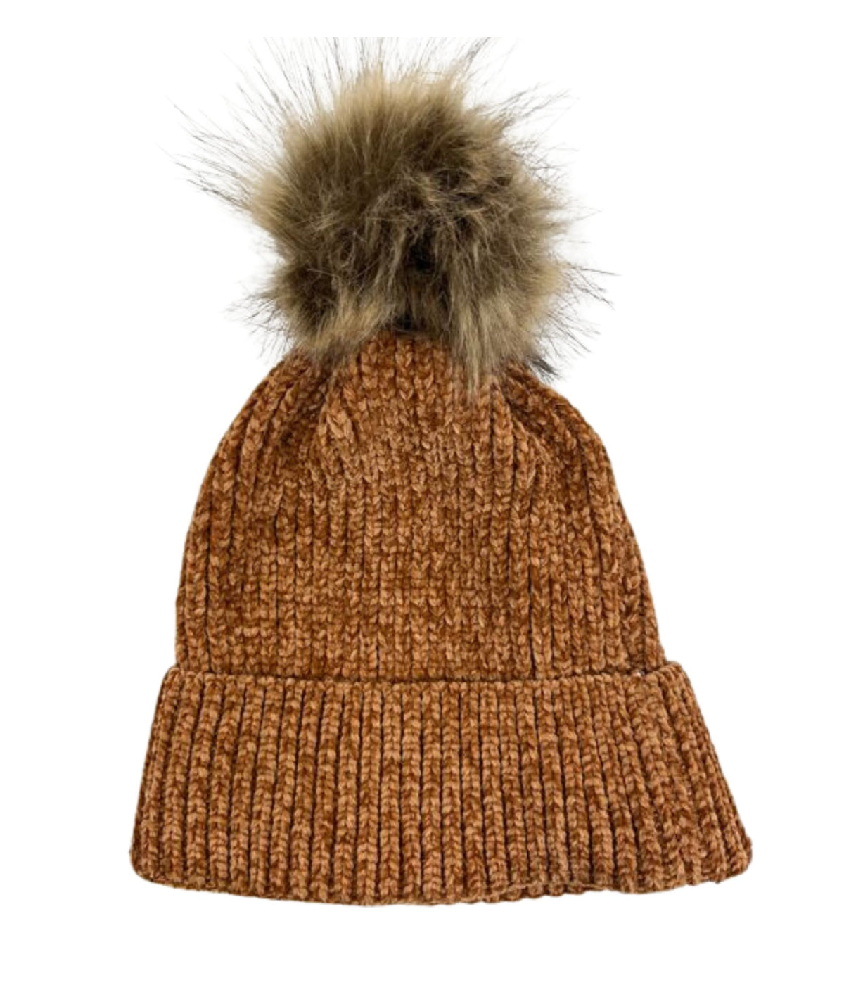  Chenille Pom Beanie - Camel - Bonton