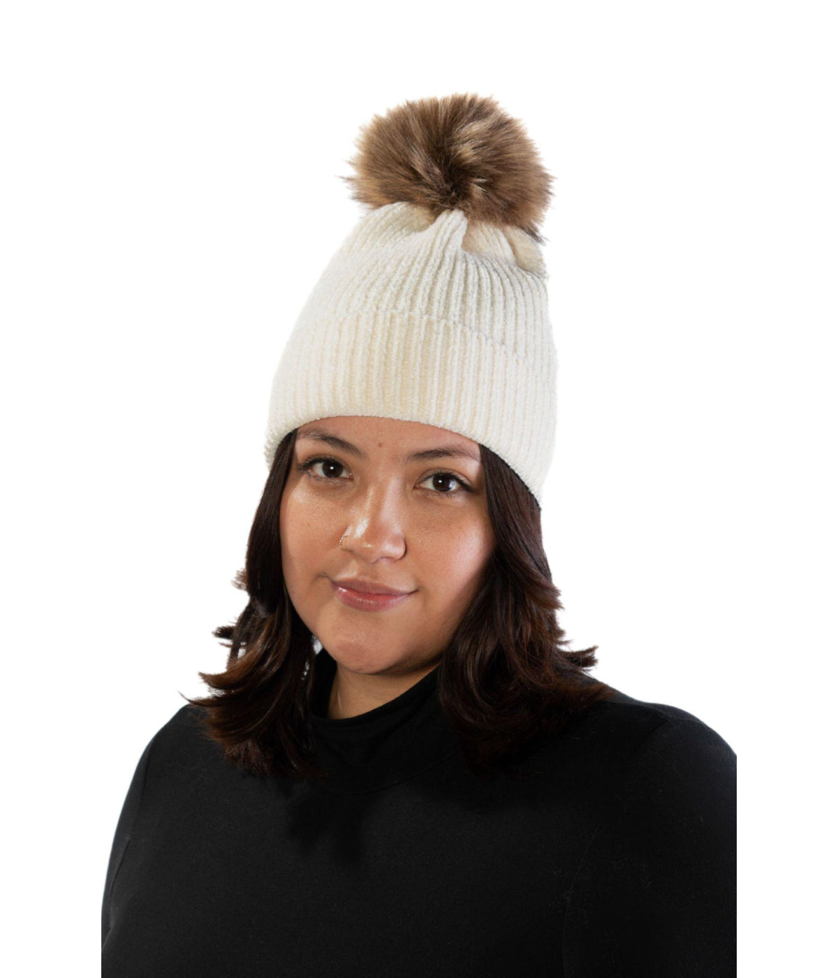  Chenille Pom Beanie - Ivory - Bonton