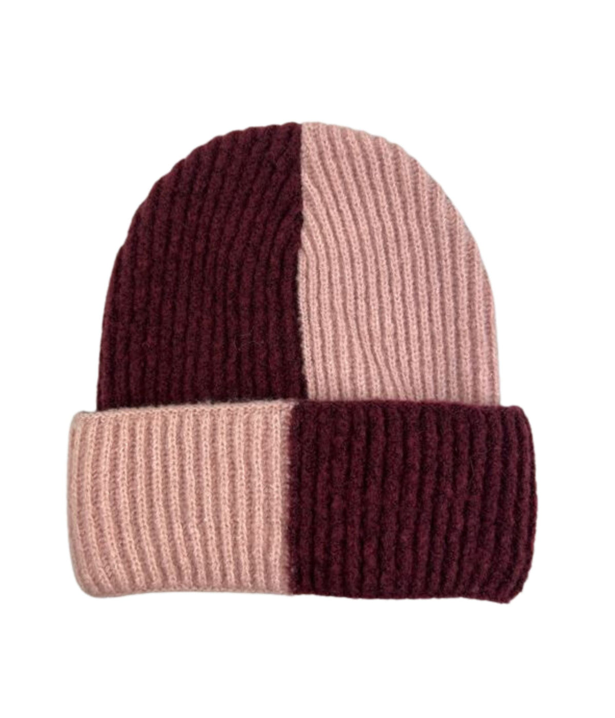  Knit Checkered Beanie - Burgundy - Bonton