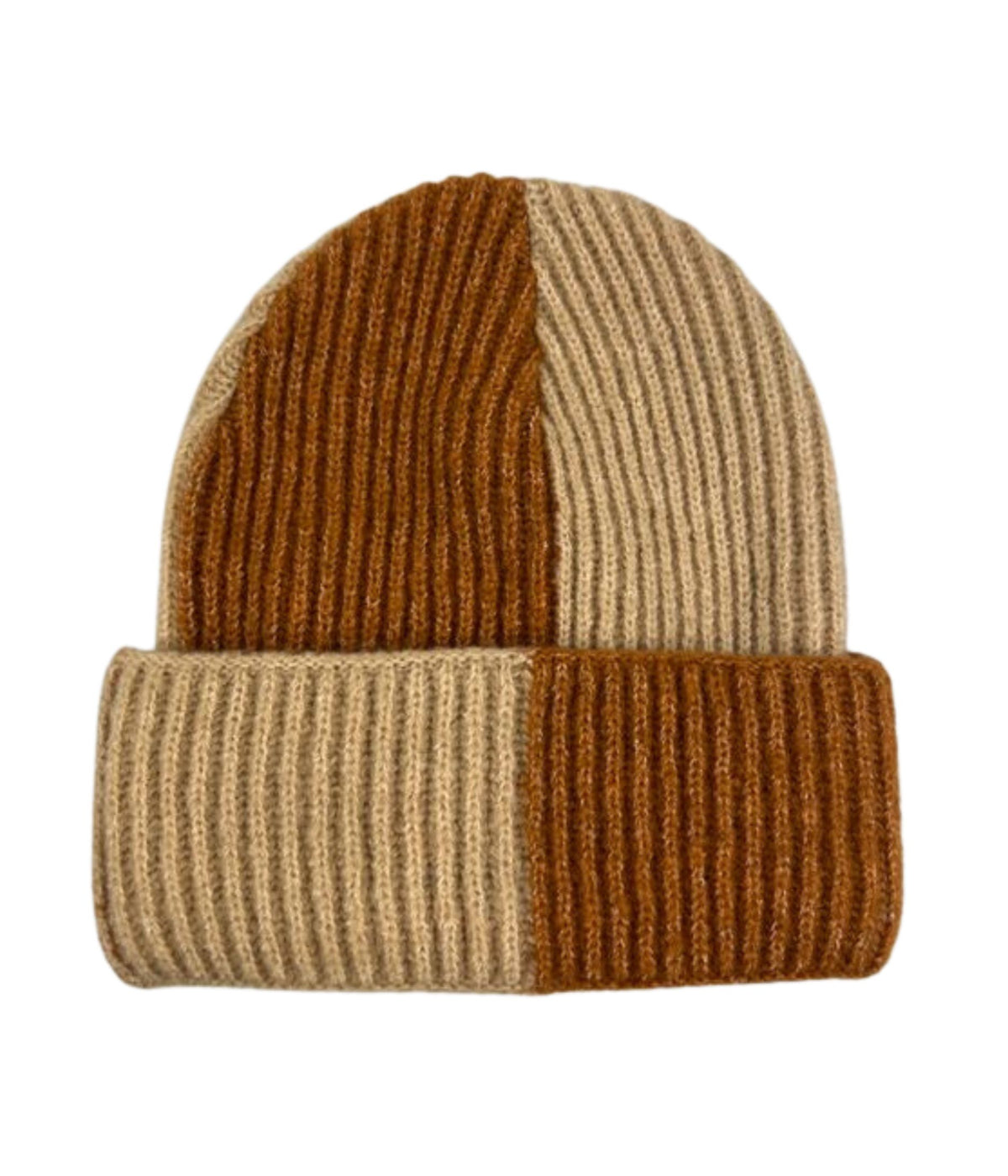  Knit Checkered Beanie - Camel - Bonton