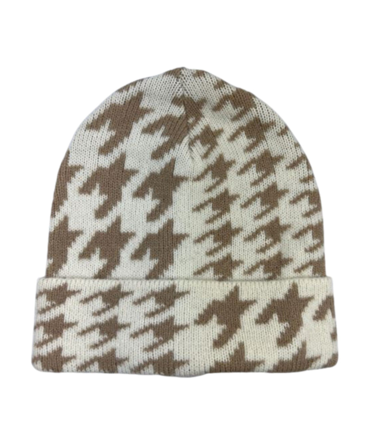  Houndstooth Cuff Beanie - Ivory - Bonton