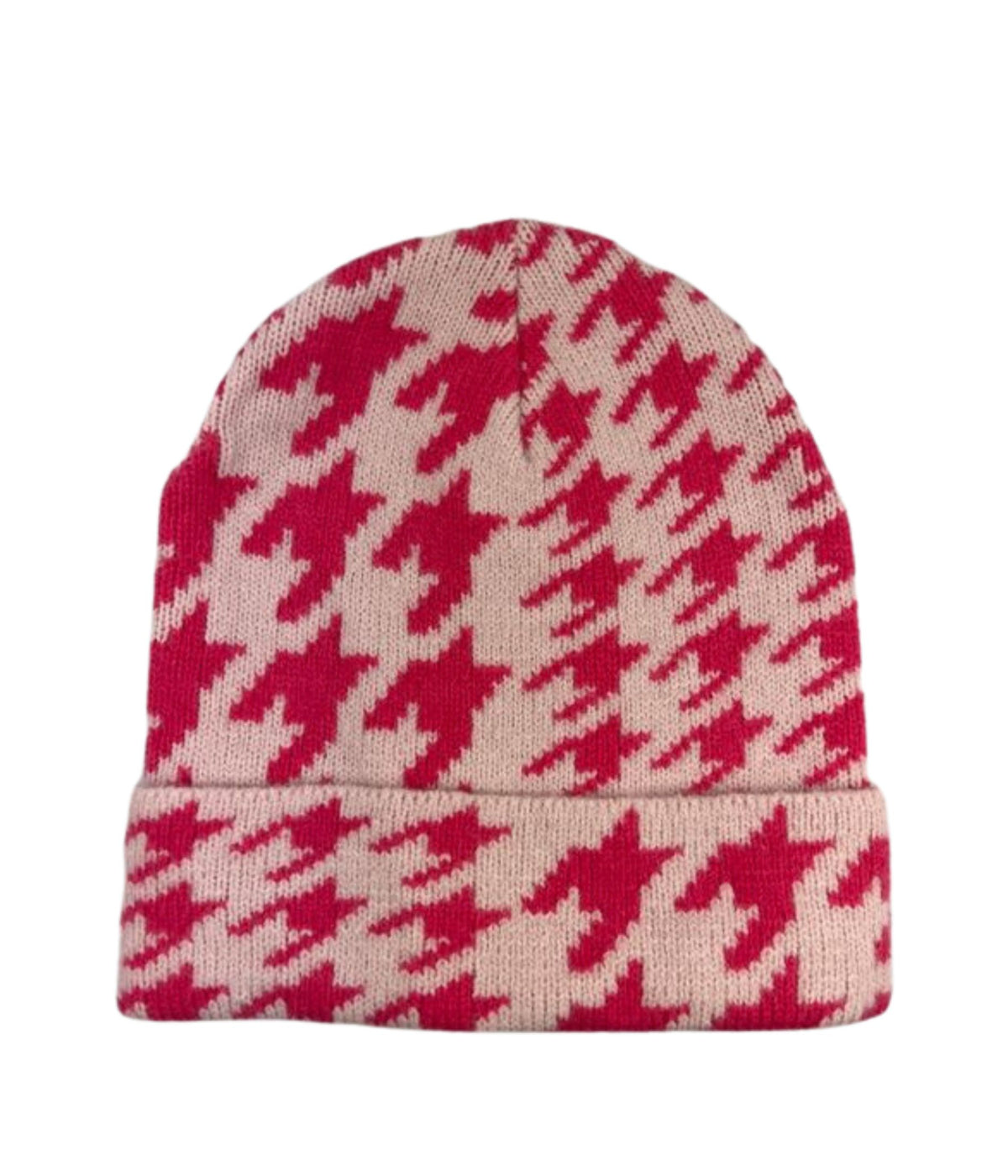  Houndstooth Cuff Beanie - Pink - Bonton