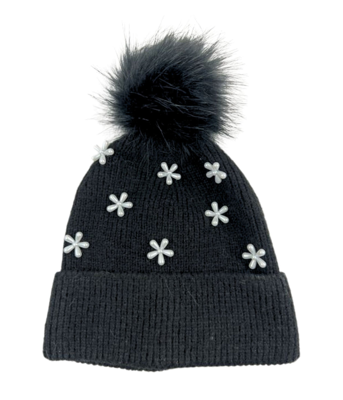  Pearl Flower Beanie - Black - Bonton