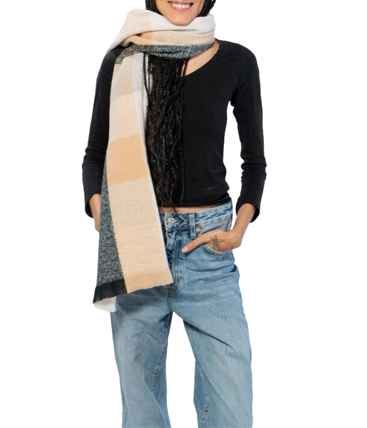  Checkered Scarf - Black - Bonton