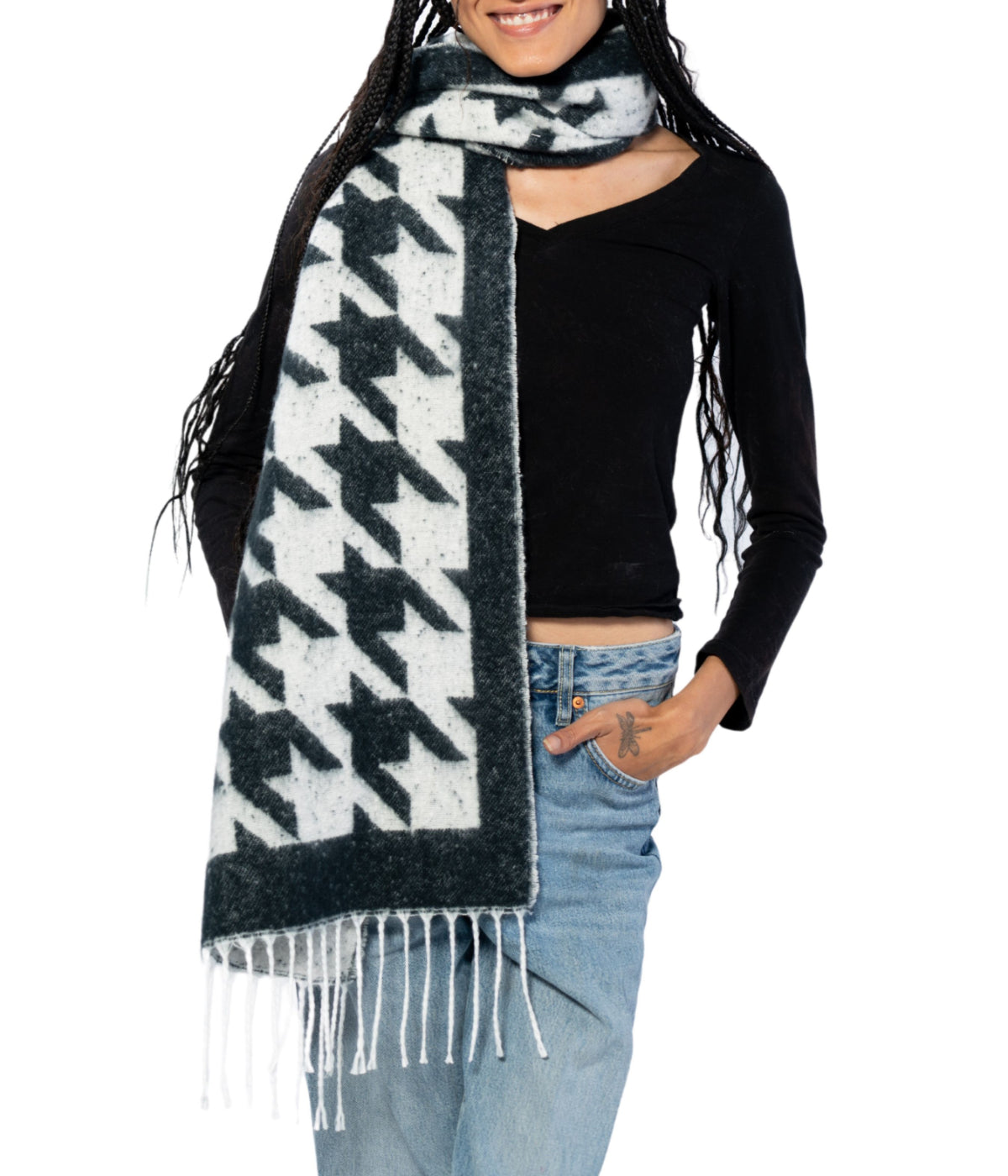  Houndstooth Scarf - Black - Bonton