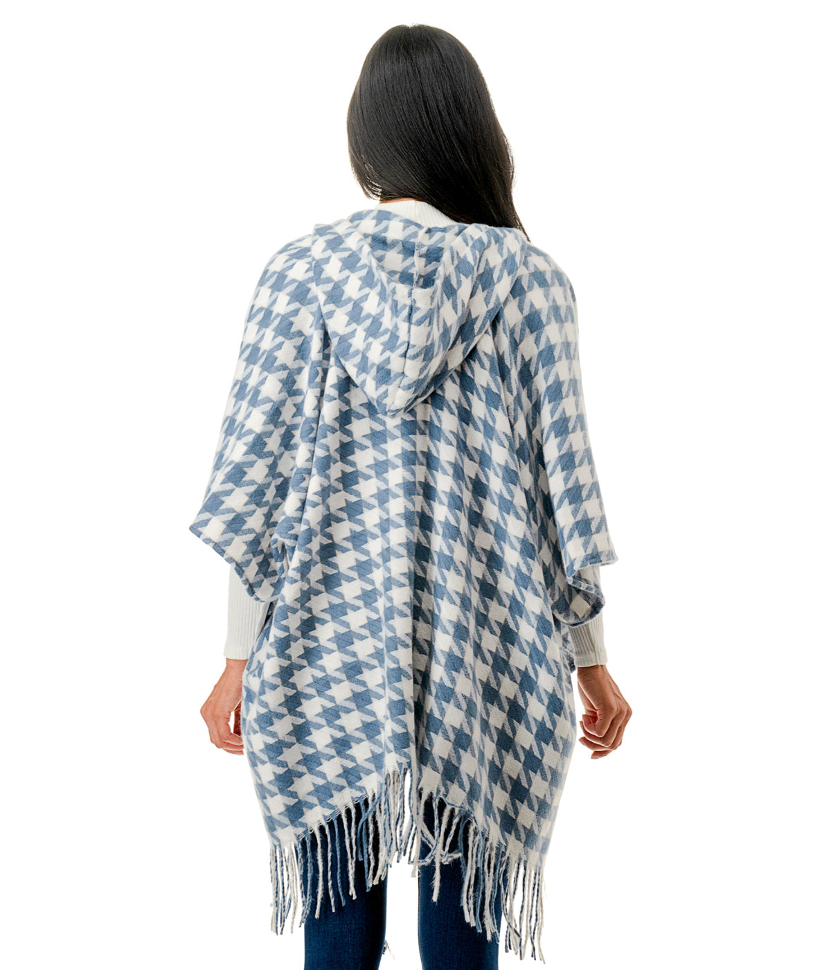  Houndstooth Hooded Poncho - Blue - Bonton