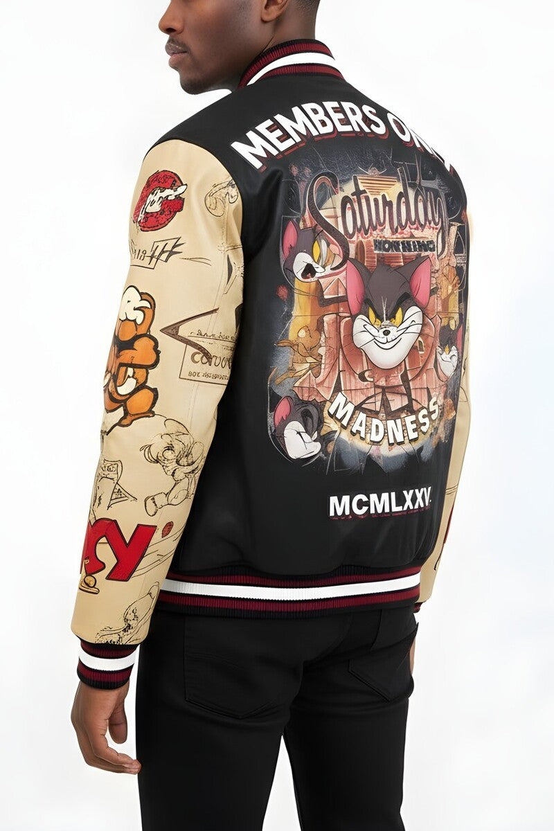  Members Only Tom And Jerry Varsity Jacket - BLACK - Bonton