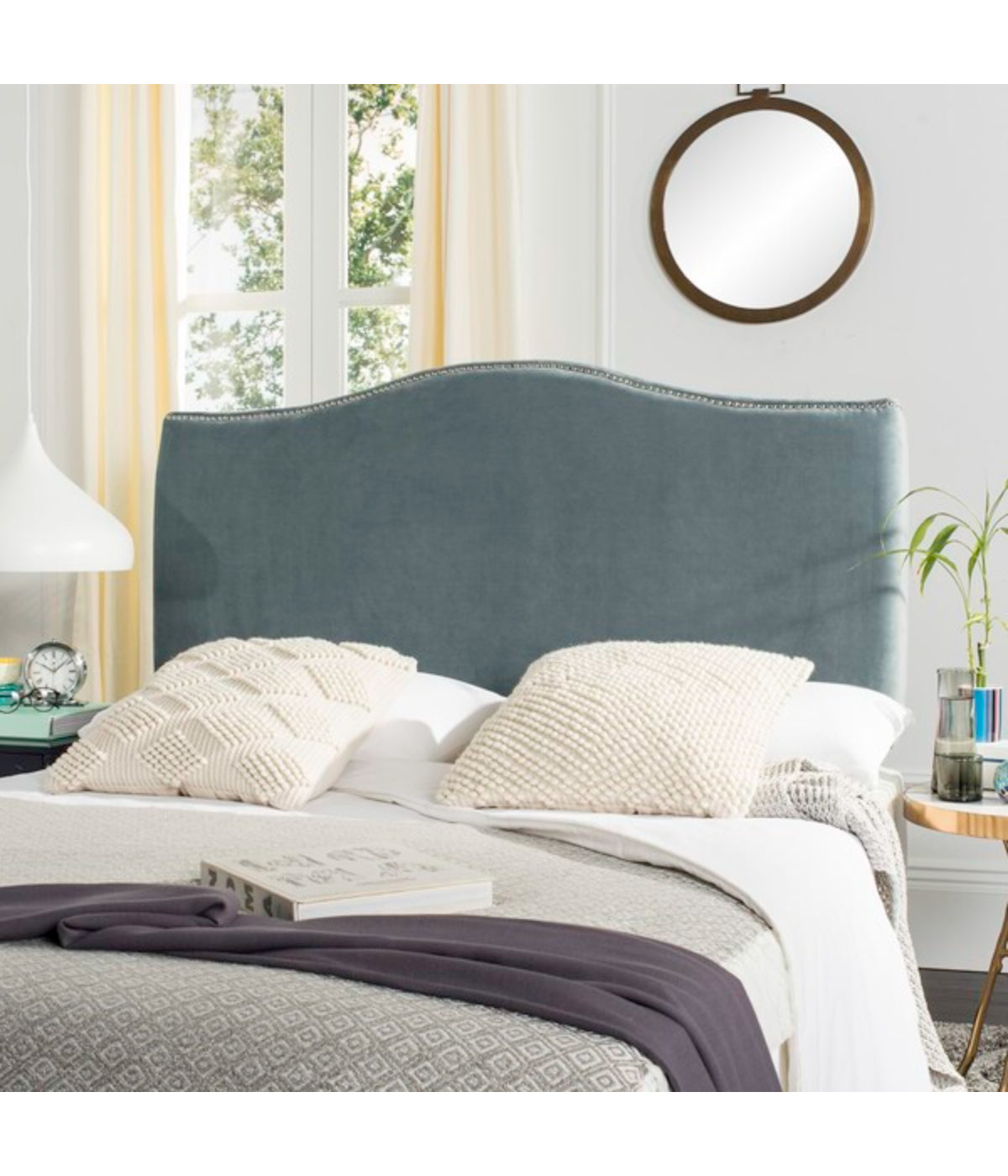  Safavieh Jeneve Velvet Winged Headboard Wedgewood Blue - Wedgewood Blue - Bonton