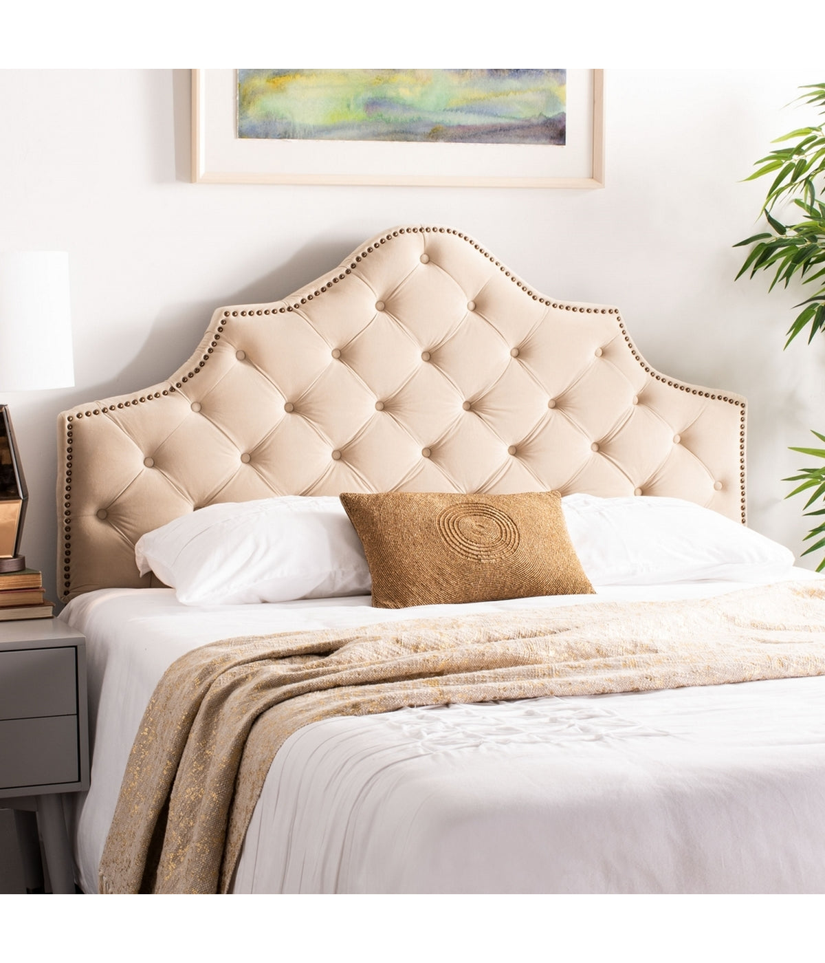  Safavieh Arebelle Tufted Velvet Headboard Buckwheat - Buckwheat - Bonton