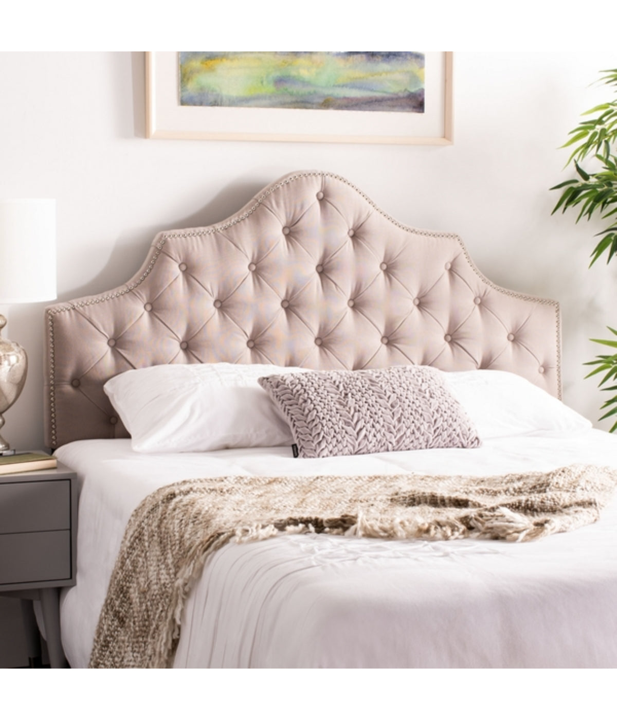  Safavieh Arebelle Tufted Linen Headboard Taupe - Taupe - Bonton